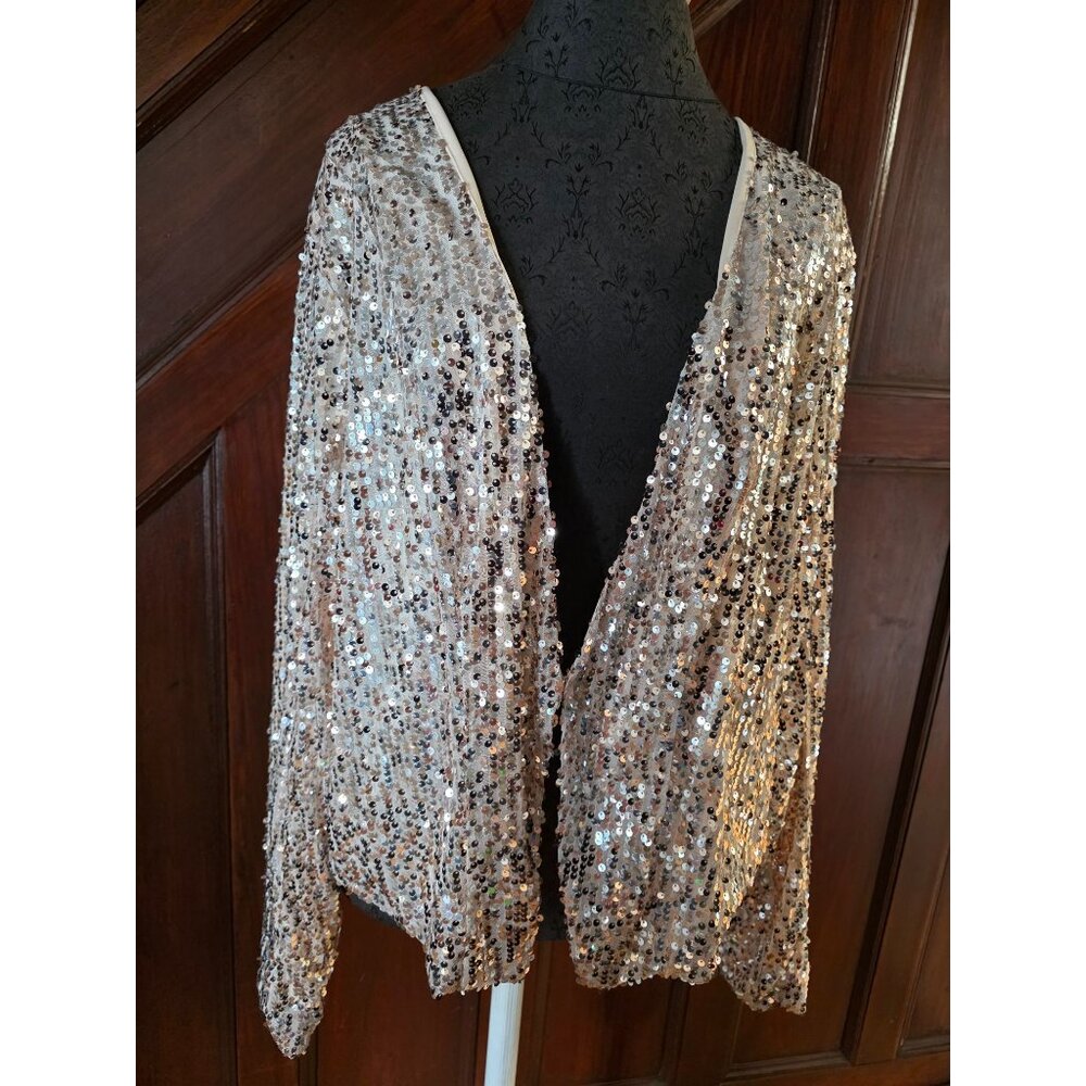 Torrid Womens Sequin Open Front Cardigan Size L Beige & Gold